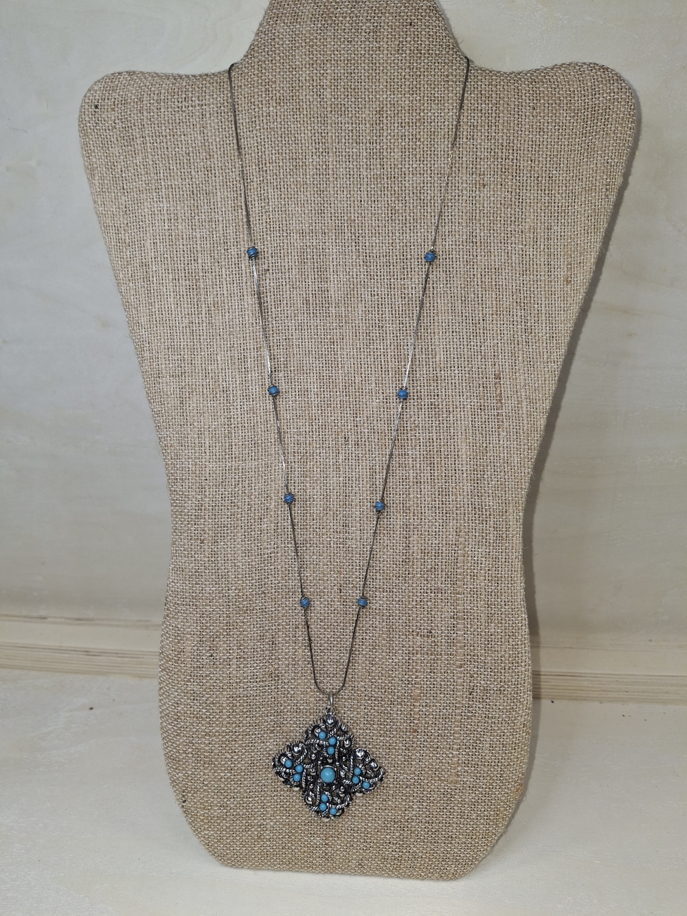 Turquoise Accent Long Pendant Necklace - Women Jewelry
